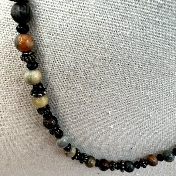 Handcrafted Beaded Necklace With Earth Tone Gemstones & Metal Spacers.   B88 - Picture 3 of 9